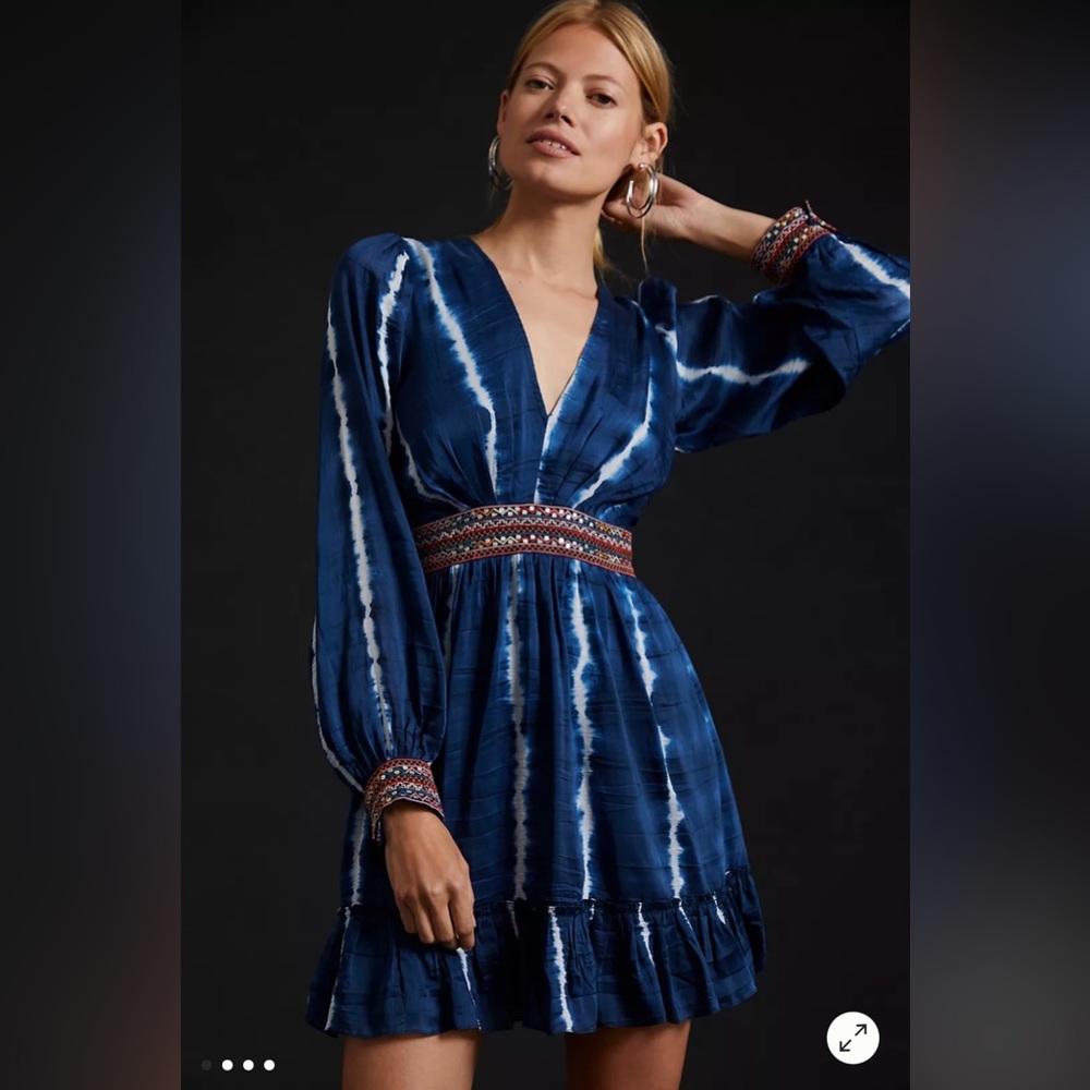 NWT - Anthropologie Beaded Tie-dye Mini Dress - Small